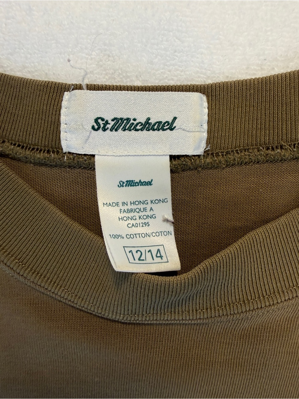 Vintage St Michael Olive Brown Boxy Pocket Tee Womens M/L Minimalist Cotton - Picture 3 of 5